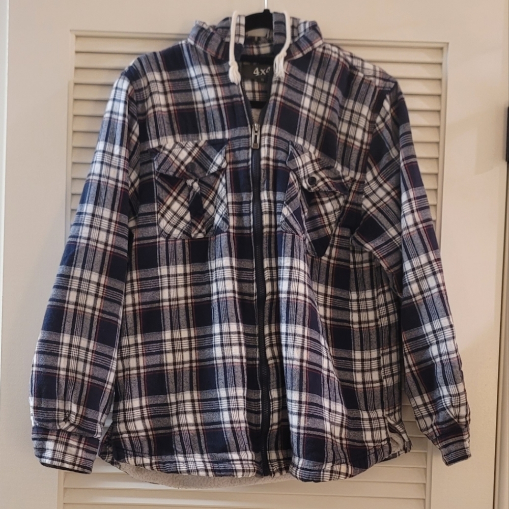 4X4- Men's Plaid Fleece Jacket With Zipper & Hood